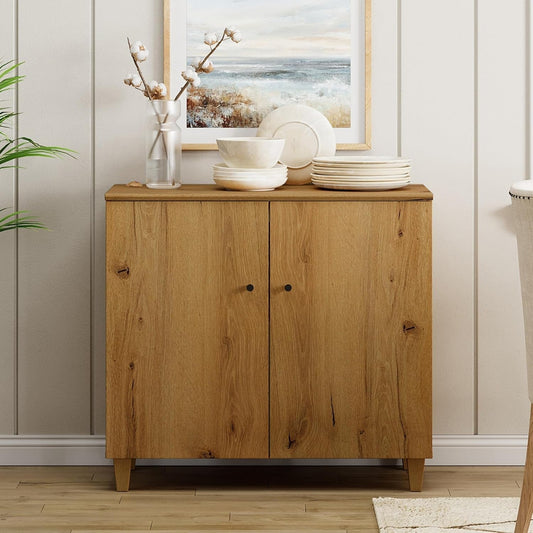 Oak Brown 35" Wide Sideboard Buffet Storage Cabinet-1