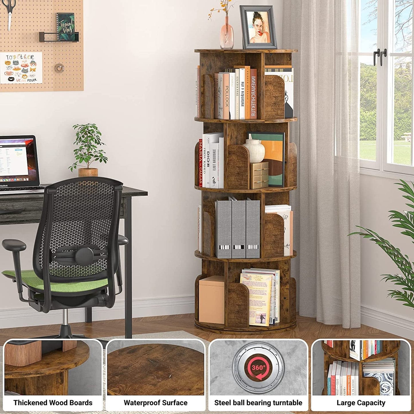 360 Rotating Small Corner Bookshelf for Small Spaces-0