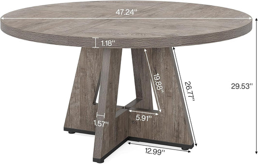round Dining Table Wood Kitchen Table for Dining Room Living Room, 47 Inches Dining Room Tables for 4 Person, Farmhouse Dinner Table with Wooden Table Top and Legs, Rustic Grey(Only Table)-1