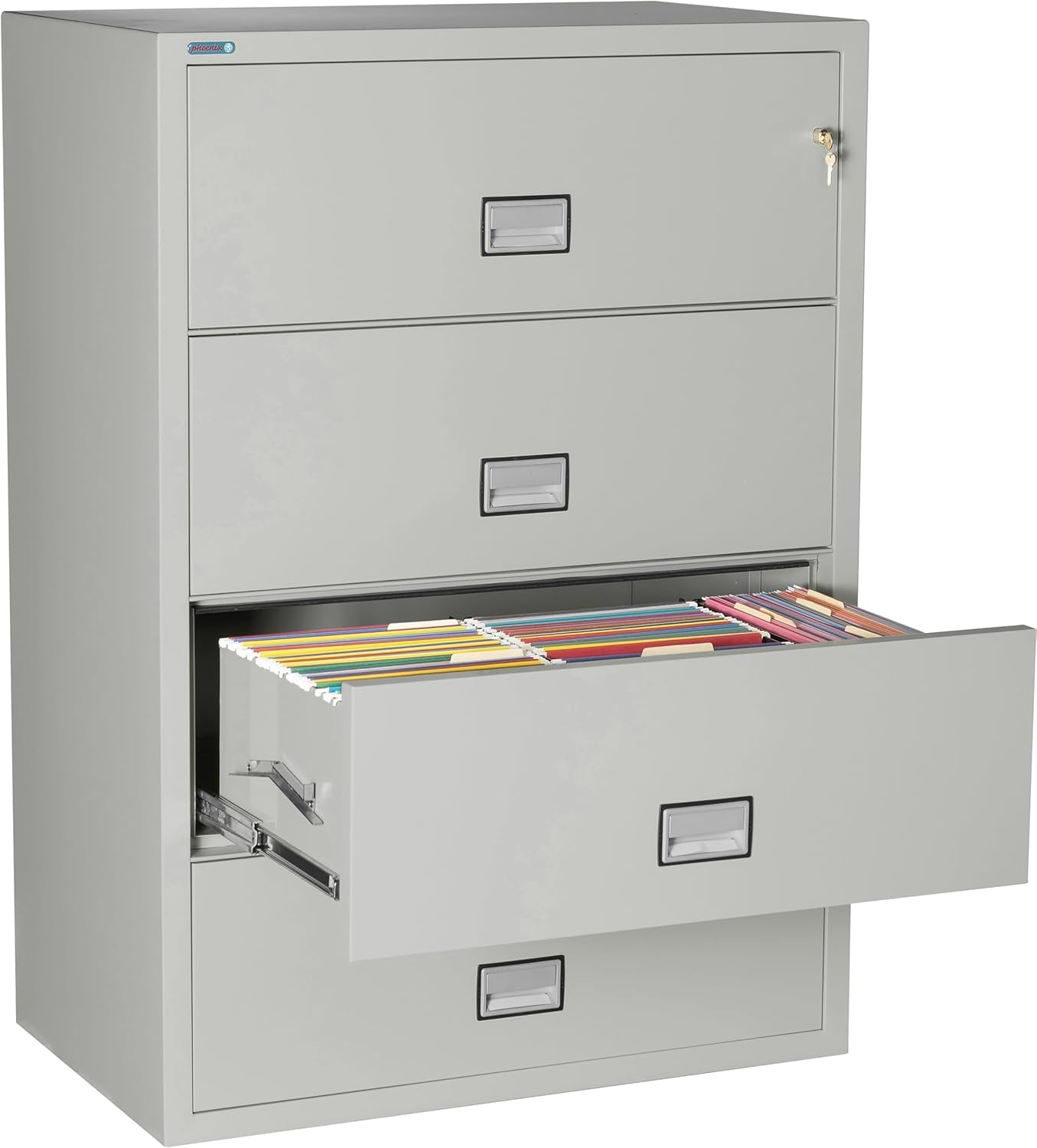 Lateral 38 Inch 4-Drawer Fireproof File Cabinet with Key Lock, Water Seal, Light Gray,-2