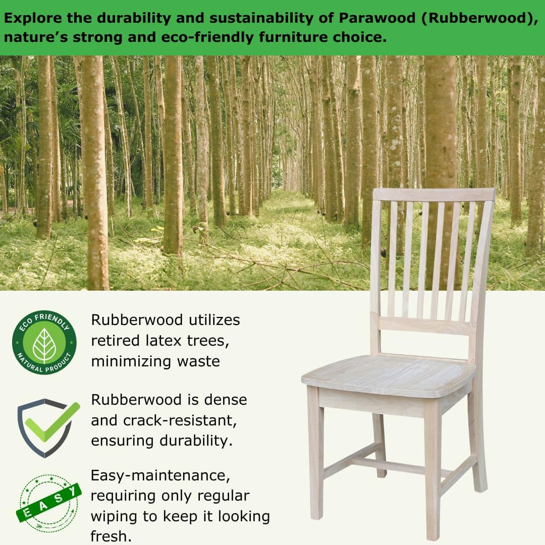 Set of 2 Mission Side Chairs 39.2"H, Solid Parawood Kitchen Dining Furniture, Stylish Comfortable Chairs for Dining Room, Paint or Stain to Match Your Decor, Unfinished-3