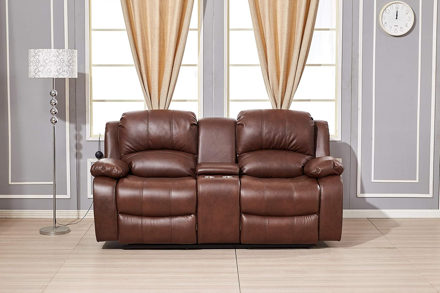 Power Reclining Bonded Leather Living Room Set (Brown, Loveseat)-1
