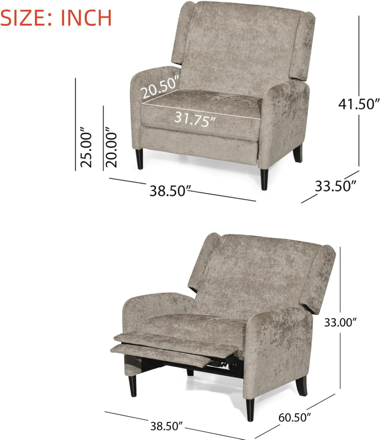 Oversized Pushback Recliner, Textured Fabric Push Back Chair with Padded Seat for Living Room Bedroom, Beige-1