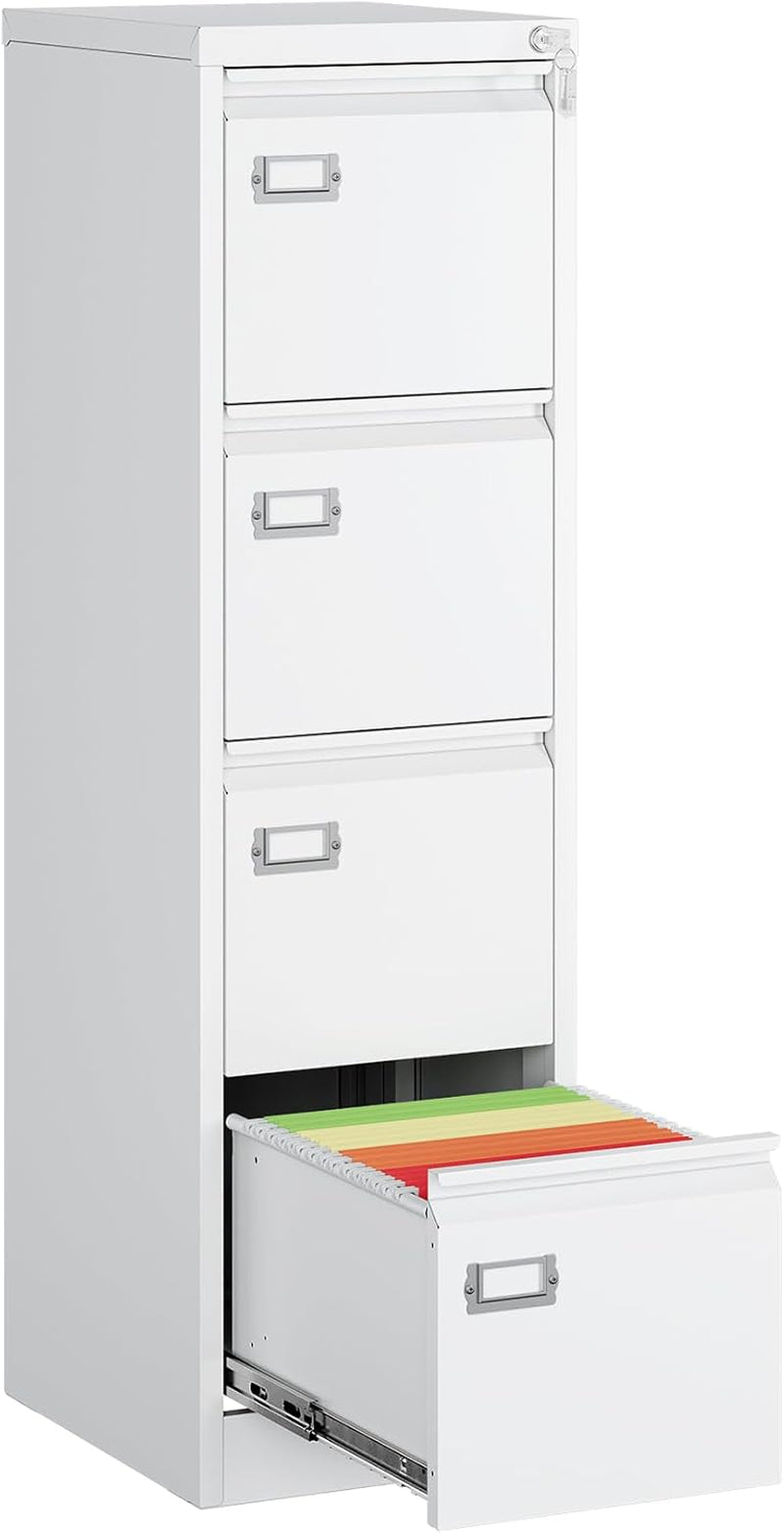 White 4 Drawer Vertical Locking File Cabinet-0