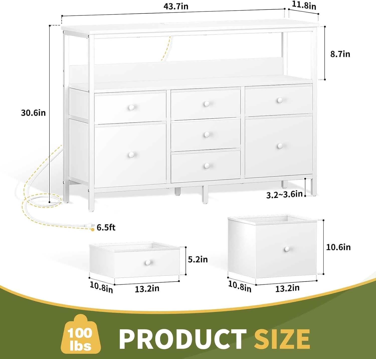 TV Stand Dresser for Bedroom, 7 Fabric Drawers Entertainment Center, LED Dressers with Power Outlets, TV Stands for Living Room with Storage Shelf, TV Console Entertainment Stand up to 50" TV-2