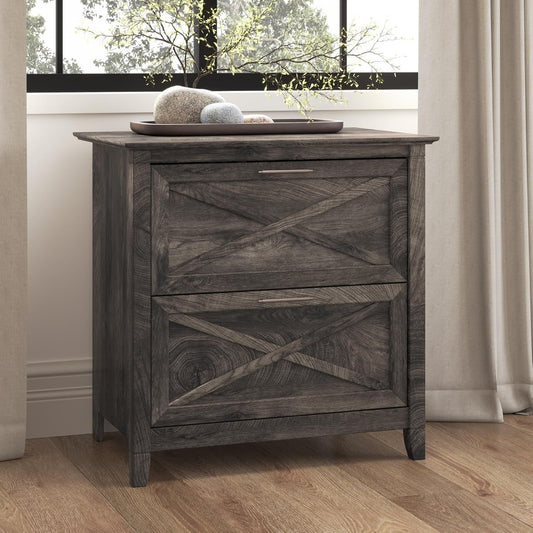 Bush Furniture Key West 2 Drawer Lateral File Cabinet in Dark Gray Hickory | Document Storage for Home Office | Accent Chest with Drawers-1