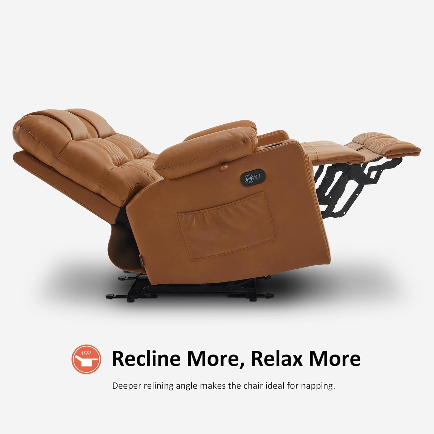 56.3" Power Loveseat Recliner, Electric Reclining Loveseat Sofa with Heat and Vibration, Cup Holders, USB Charge Port, Faux Leather Electric Reclining Sofa Pr622Sets (Saddle, Loveseat)-4