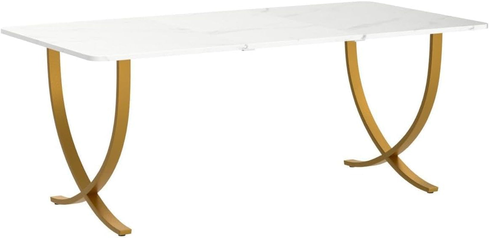 Executive Desk, 63” W X 31.5” D Large Office Desk, Modern Computer Desk Conference Table Meeting Room Table, Business Furniture for Home Office, White and Gold-4