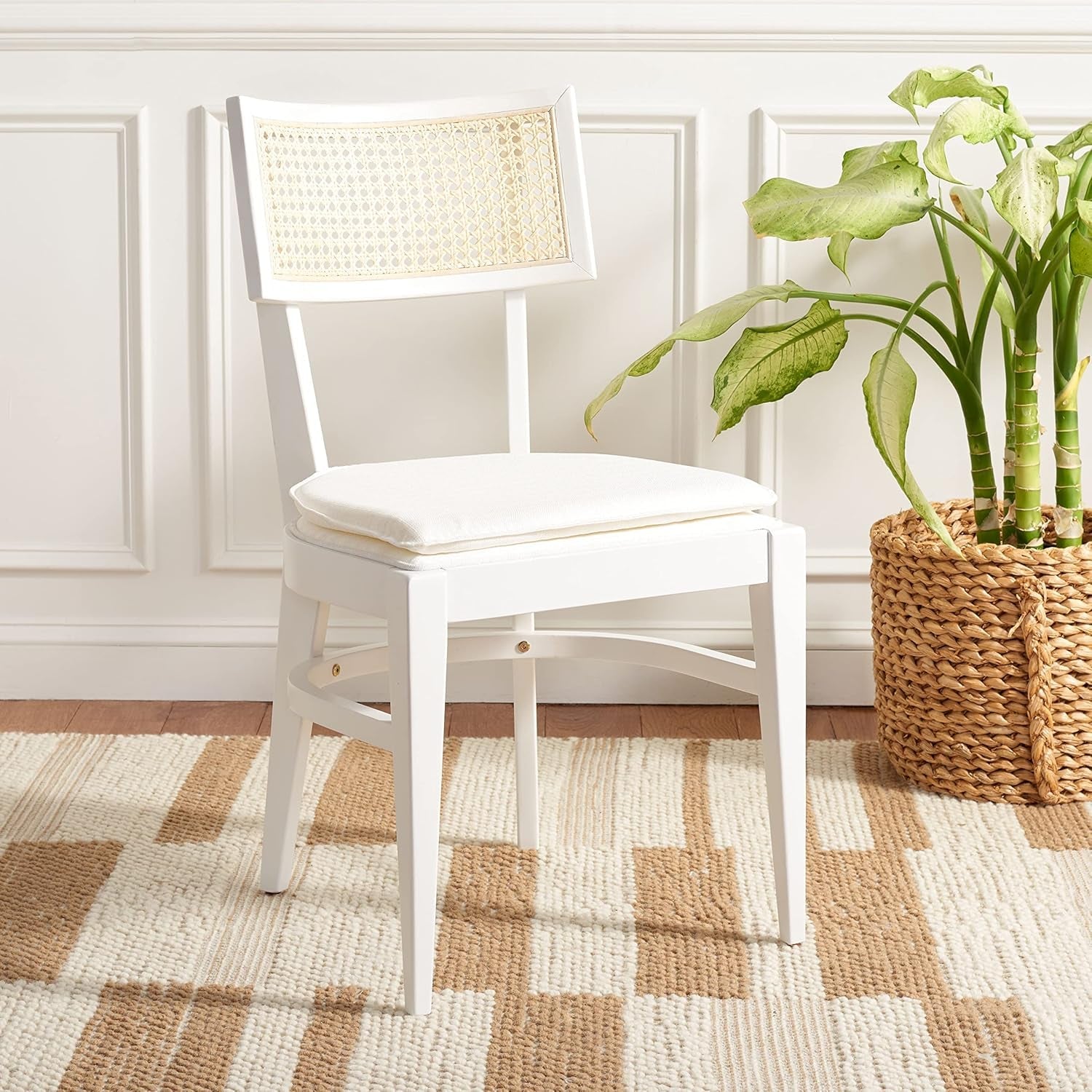 Home Collection Galway Coastal White/Natural Cane Seat Cushion Dining Chair-0