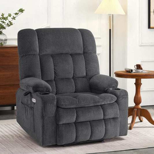 Dark Grey Wide Power Lift Recliner Massage, Heat, USB-0