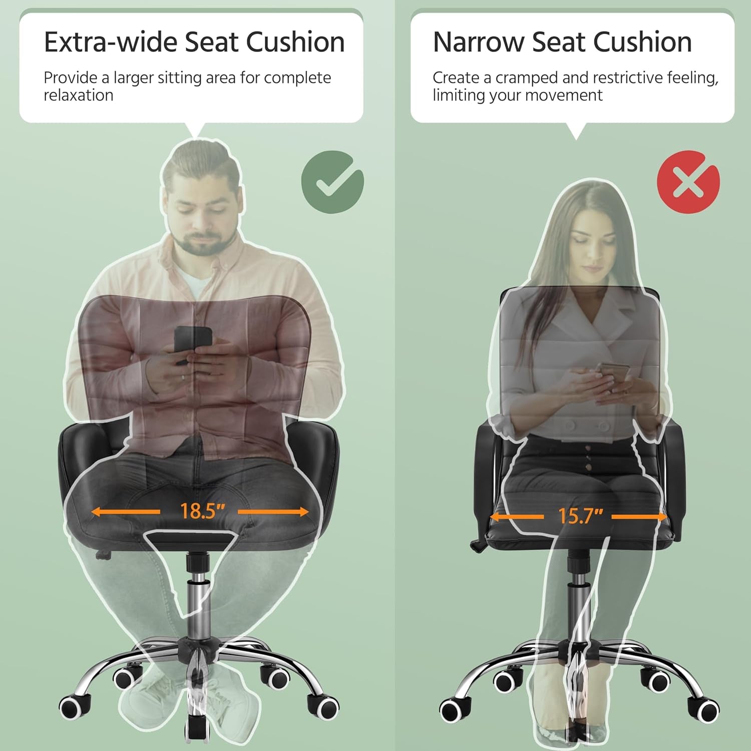 Faux Leather Office Chair Modern Vanity Chair Ergonomic Adjustable Computer Chair with Wide Seat, Padded Armrests for Living Room, Bedroom Black-3