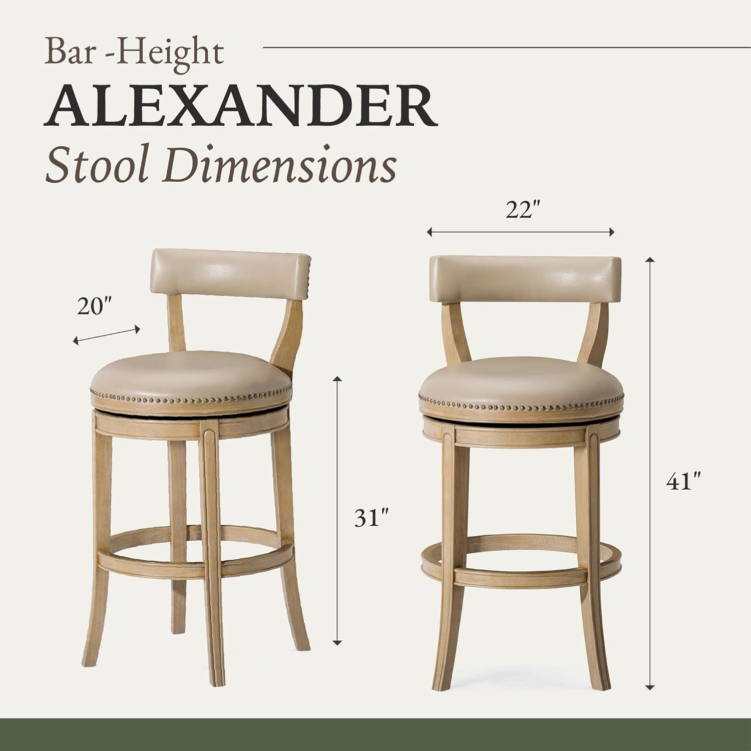 Alexander 31 Inch Tall Bar Height Rotating Low Back Barstool in Weathered Oak Finish with Avanti Bone Vegan Leather Seat-2