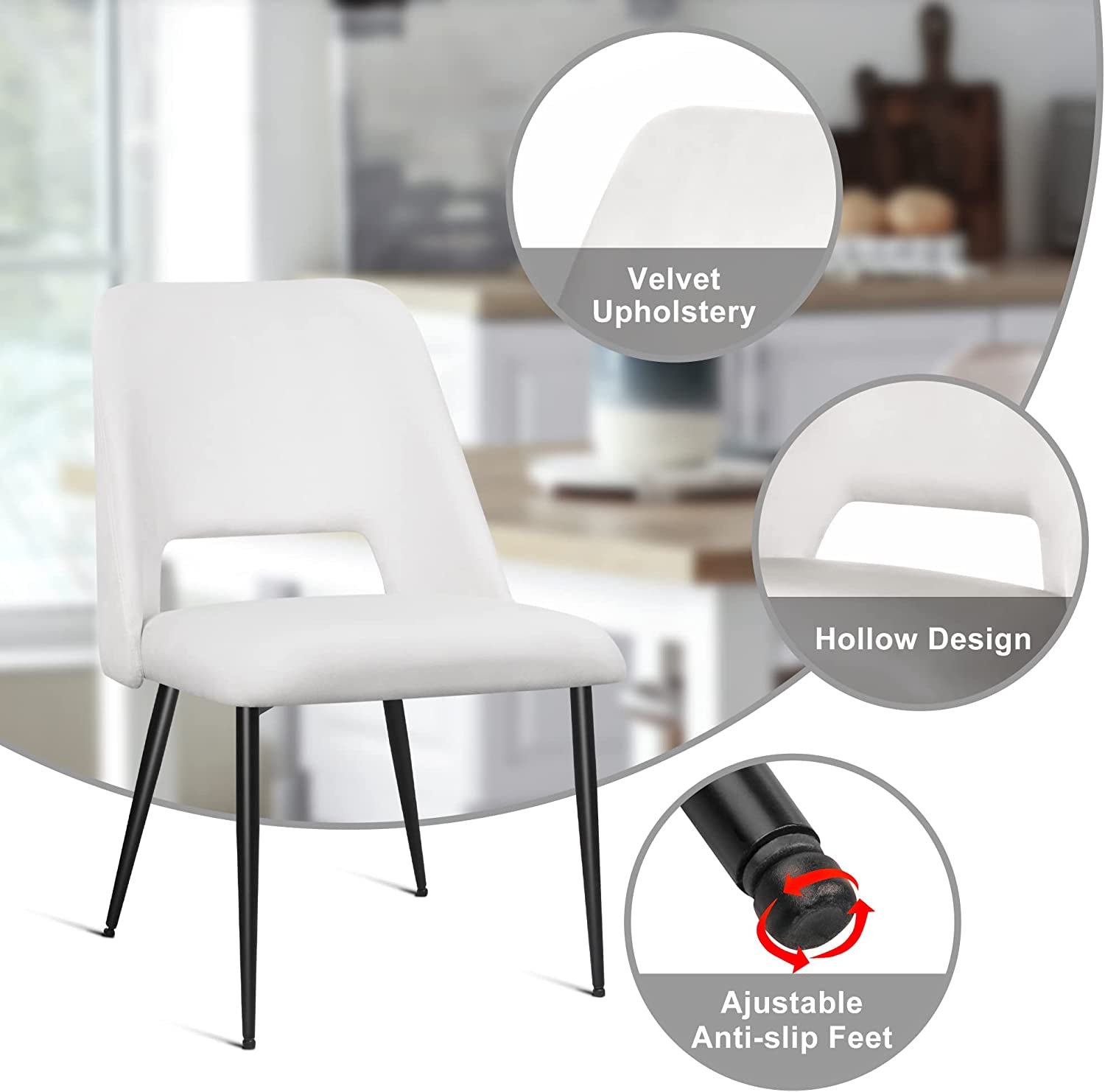 Set of 6 Cream Velvet Dining Chairs-4