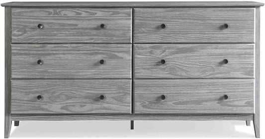 Greenport 6-Drawer Bedroom Dresser, Solid Wood with a Brushed Grey Finish-0