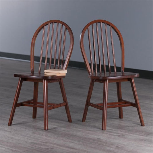 Windsor 2-Piece Chair Set, Solid Wood, Walnut Finish-1