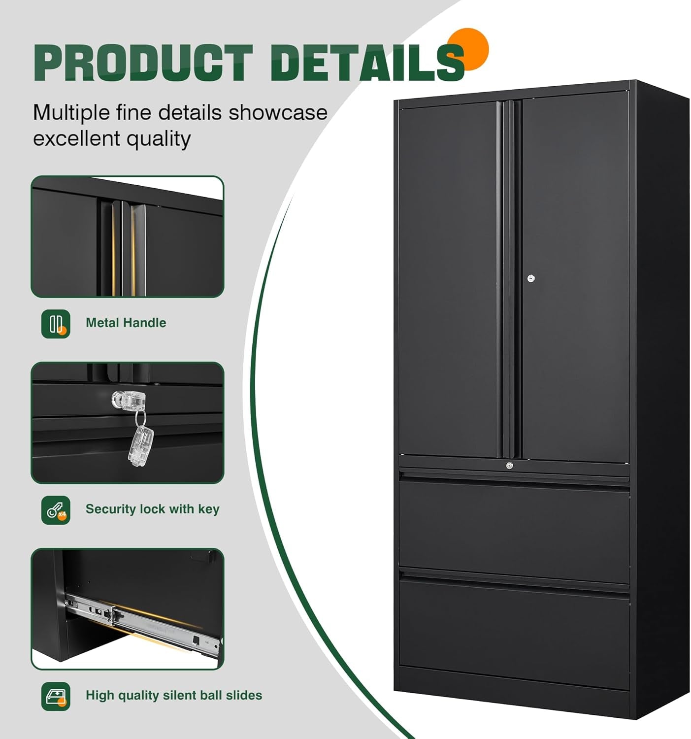 File Cabinet for Home Office, Metal Storage Cabinets with Adjust Shelves and Lock,2 Drawers Filing Cabinets-Hang Legal/Letter/A4/F4 Size Filing-Black-4