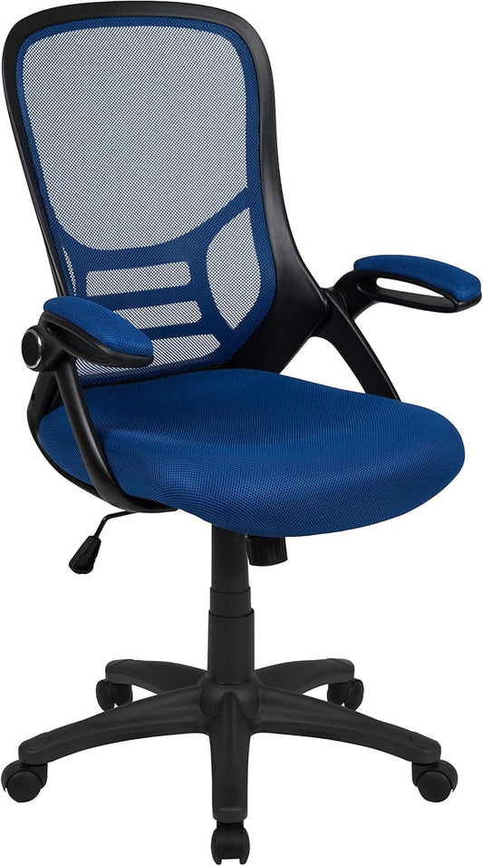 Porter High-Back Swivel Office Chair with Adjustable Lumbar Support and Seat Height, Ergonomic Mesh Desk Chair with Flip-Up Armrests, Blue/Black-0