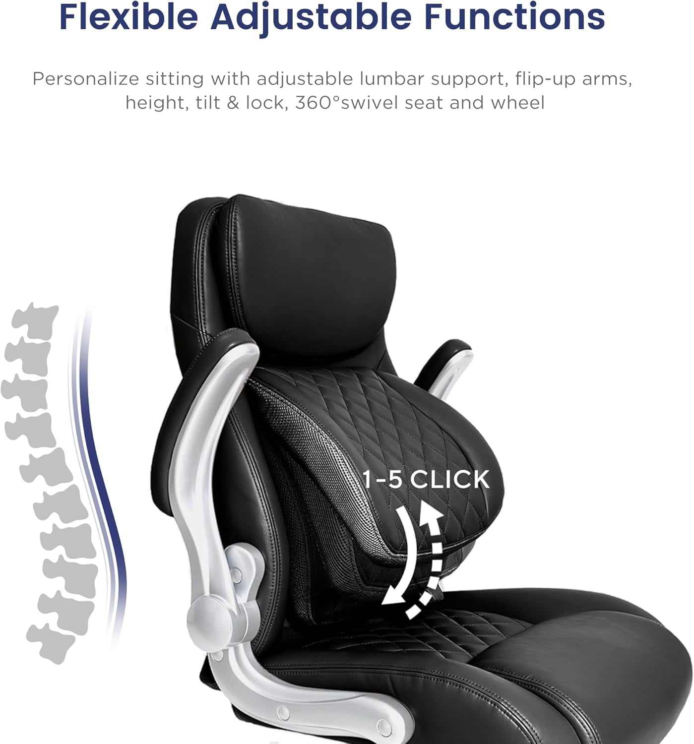 Ergonomic Office Chair Premium Microfiber Leather Adjustable Lumbar Support & Armrests, High Back Comfy Desk Gaming Chairs Executive Computer Swivel Chair Tilt Function(Posture,Black)-4