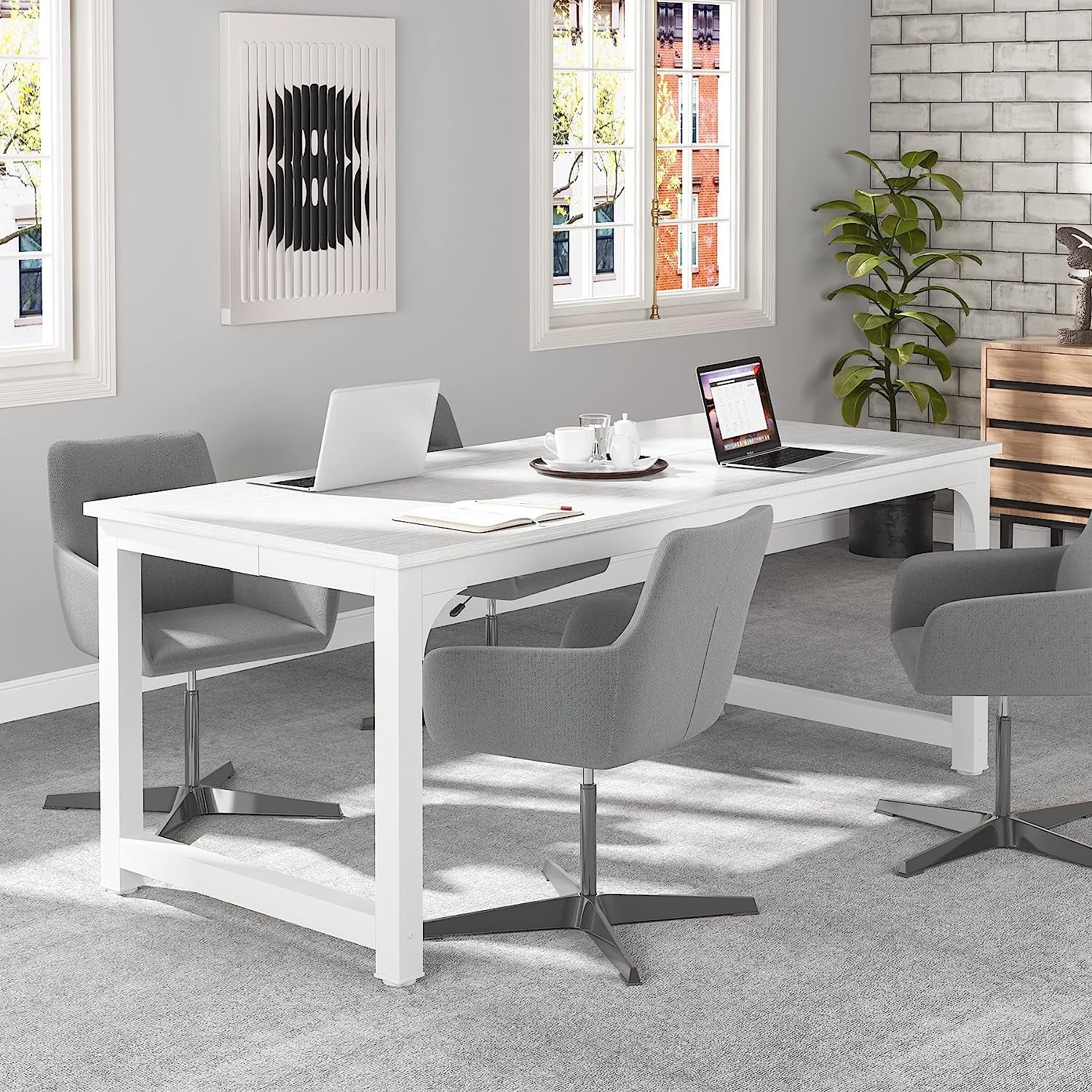 Large Executive White Office Computer Desk-2