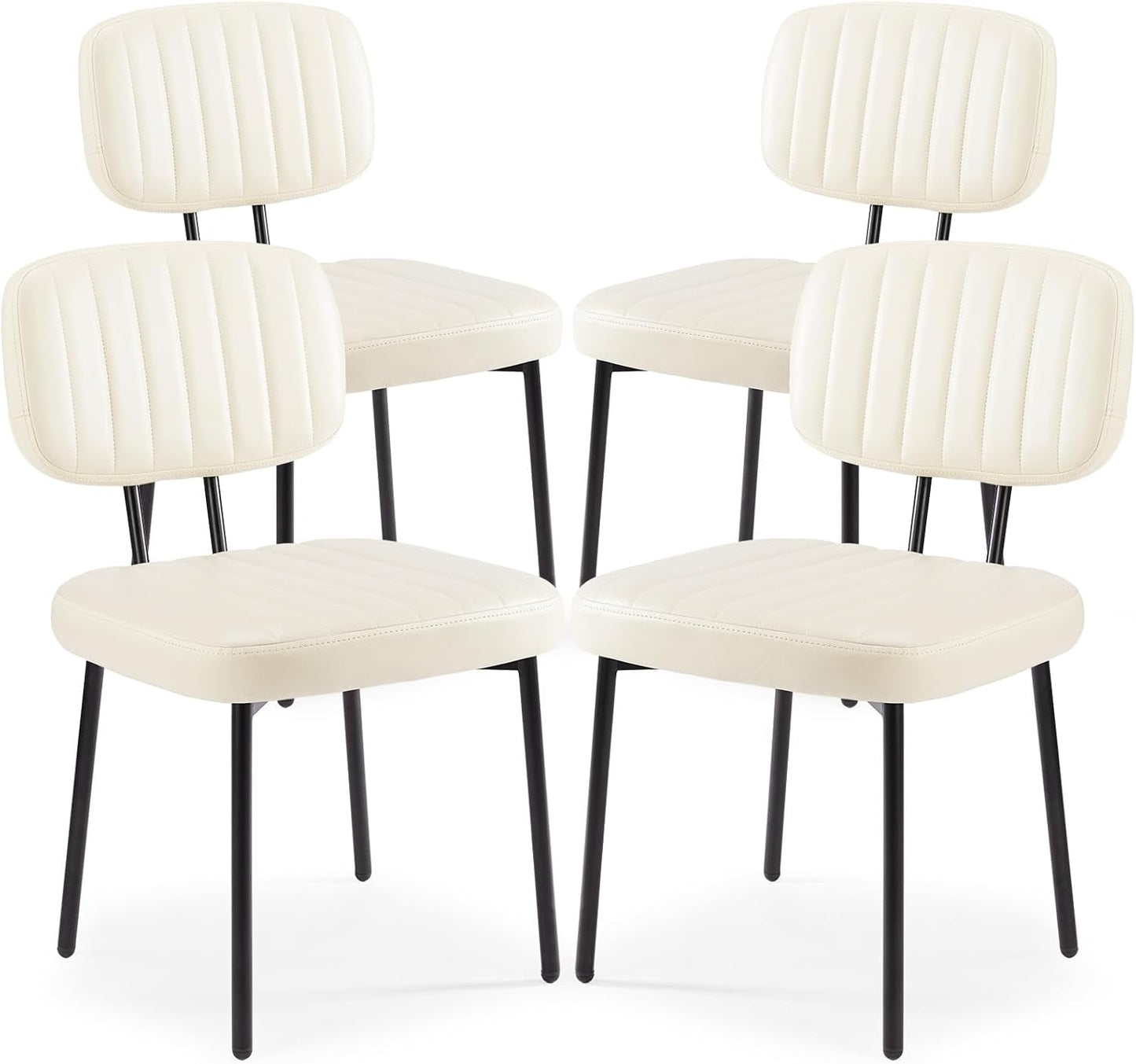 Dining Chairs Set of 4, Upholstered Mid Century Modern Kitchen Dining Room Accent Chairs with Faux Leather Cushion Seat & Metal Legs for Kitchen, Living Room - Cream White-0