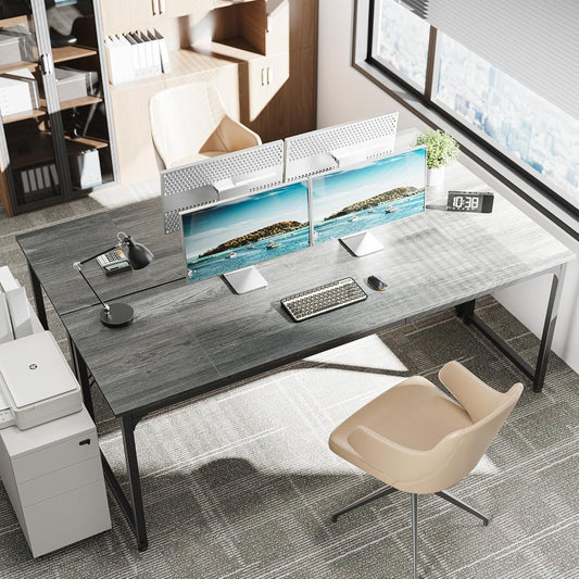 Computer Desk, 80 Inch Office Desk, Gaming Desk with Storage, Writing Desk Work Desk for Home Office, Study, Long Simple Desk, Large Legroom, Metal Frame, Grey-1