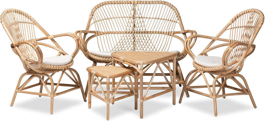 Jayden Modern Bohemian Natural Rattan 5-Piece Living Room Set-0
