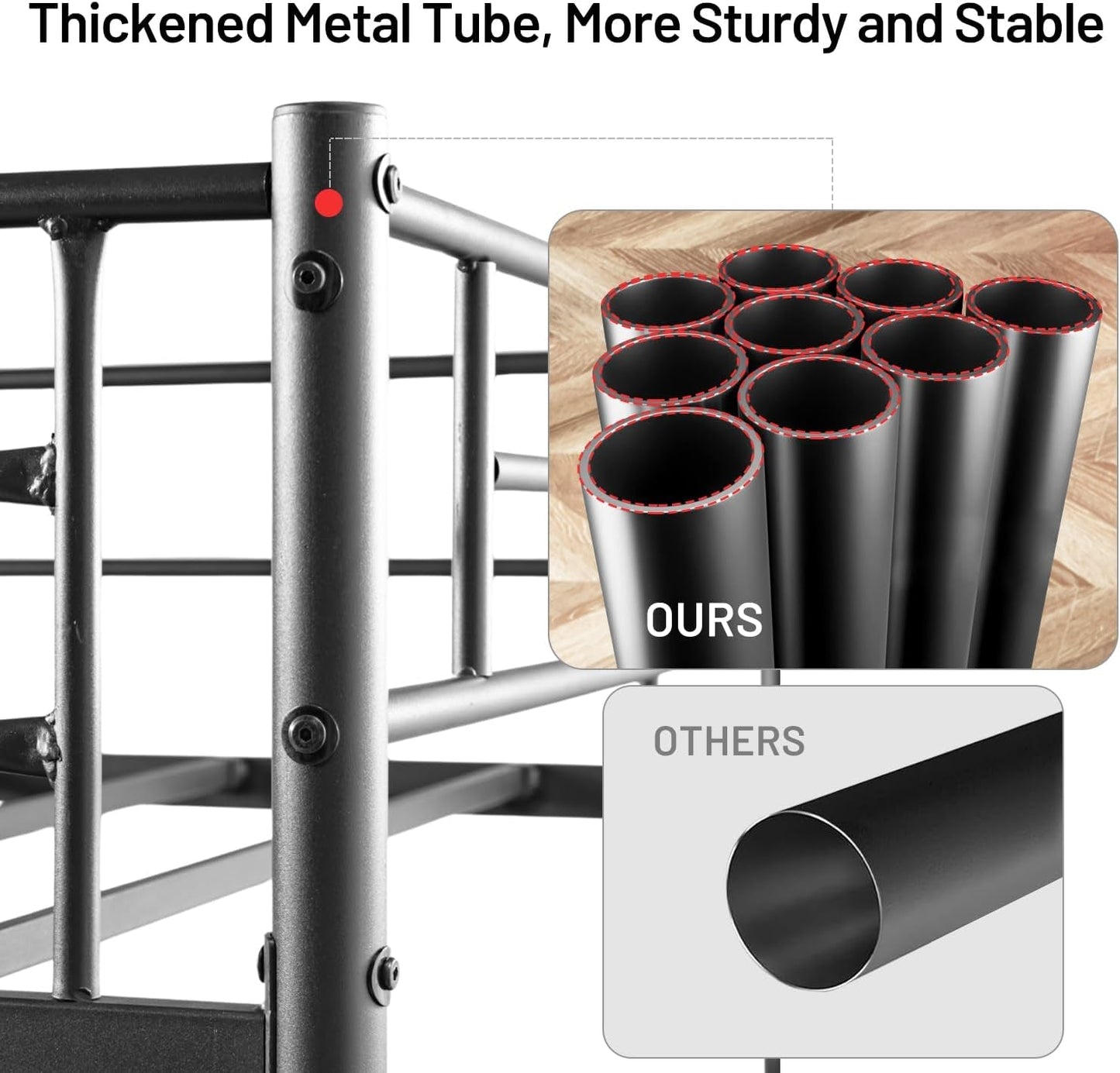 Twin Size Loft Bed, Metal Heavy Duty Bed Frame with Flat Ladder and Safety Guardrail, Space-Saving, Noise Free, No Box Spring Needed, 82.2 * 41.3 * 65.1 Inch, Black-2