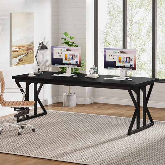 78.7-Inch Executive Desk, Large Computer Office Desk Workstation, Modern Simple Style Laptop Desk Study Writing Table Business Furniture for Home Office (Black, 78.7 Inch)-0