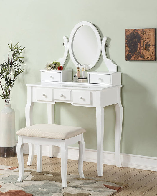 White Ashley Wood Makeup Vanity Set-0