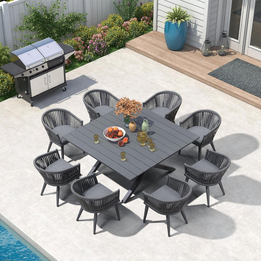 Modern 9 Pieces Outdoor Dining Set with Cushions-0