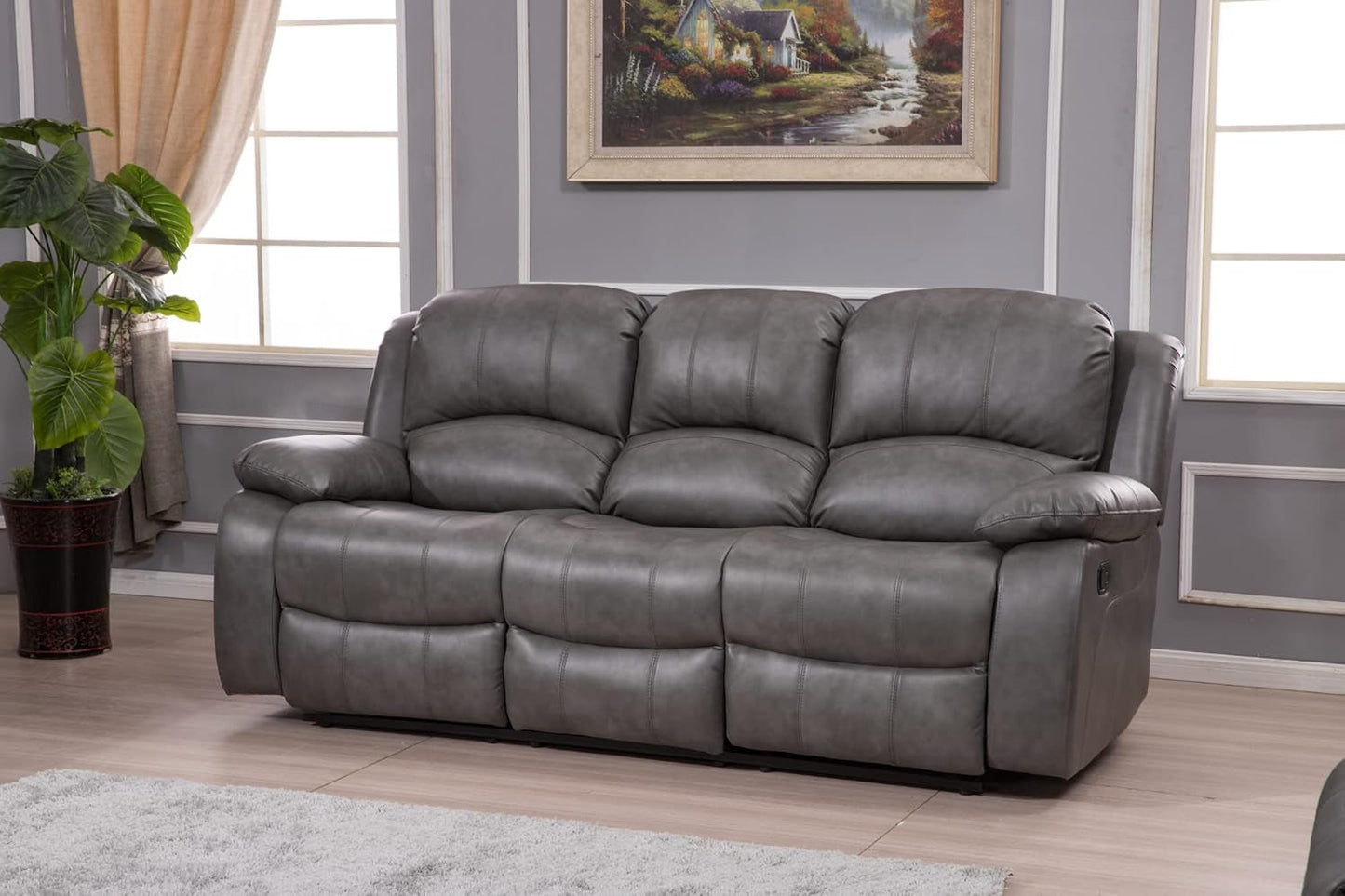 2PC Bonded Leather Reclining Sofa Loveseat Set Living Room Set 8018 Multiple Colors (Gray)-2