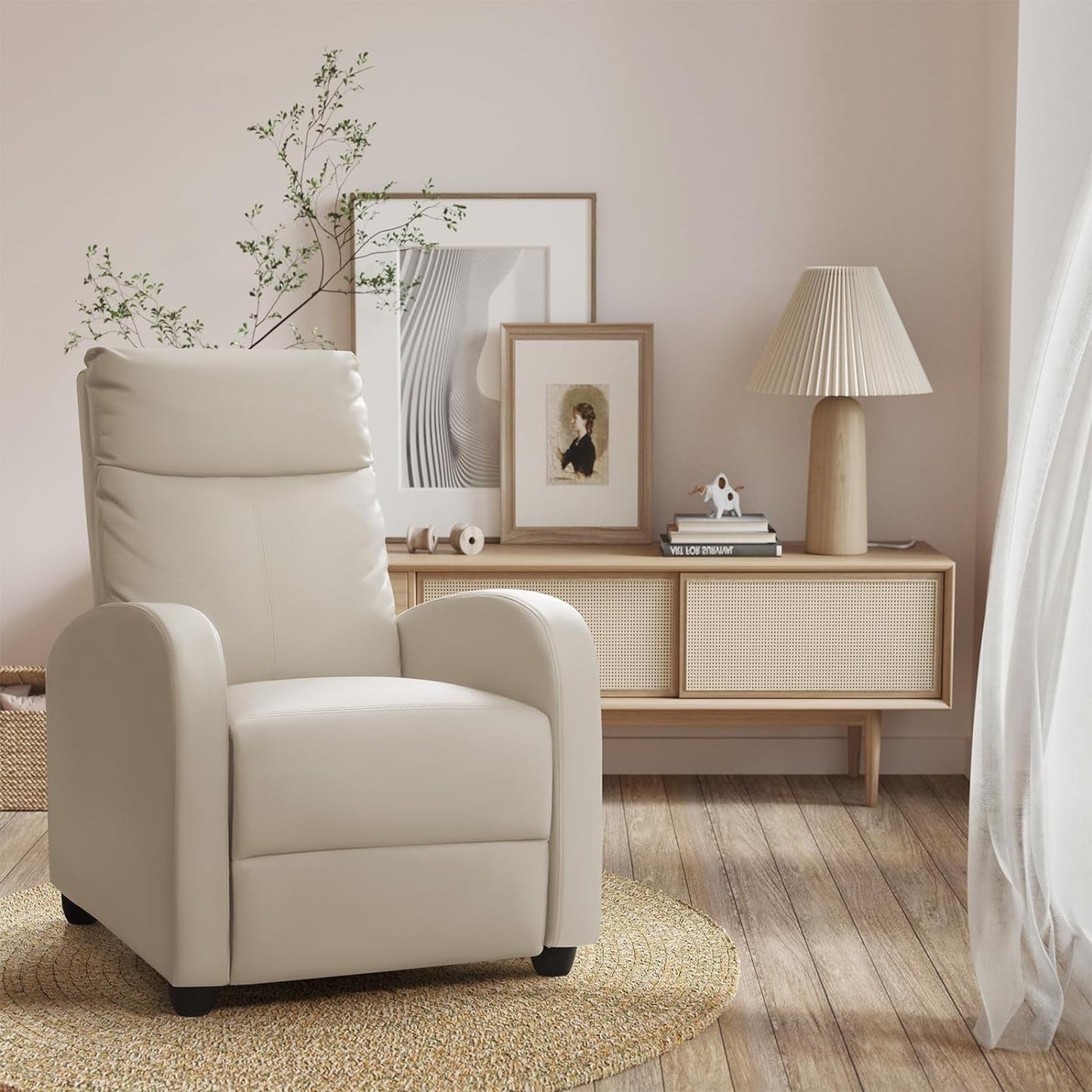 Recliner Chair, Recliner Sofa for Adults, Recliners Home Theater Seating with Lumbar Support, Reclining Sofa Chair for Living Room (Leather, Beige)-0