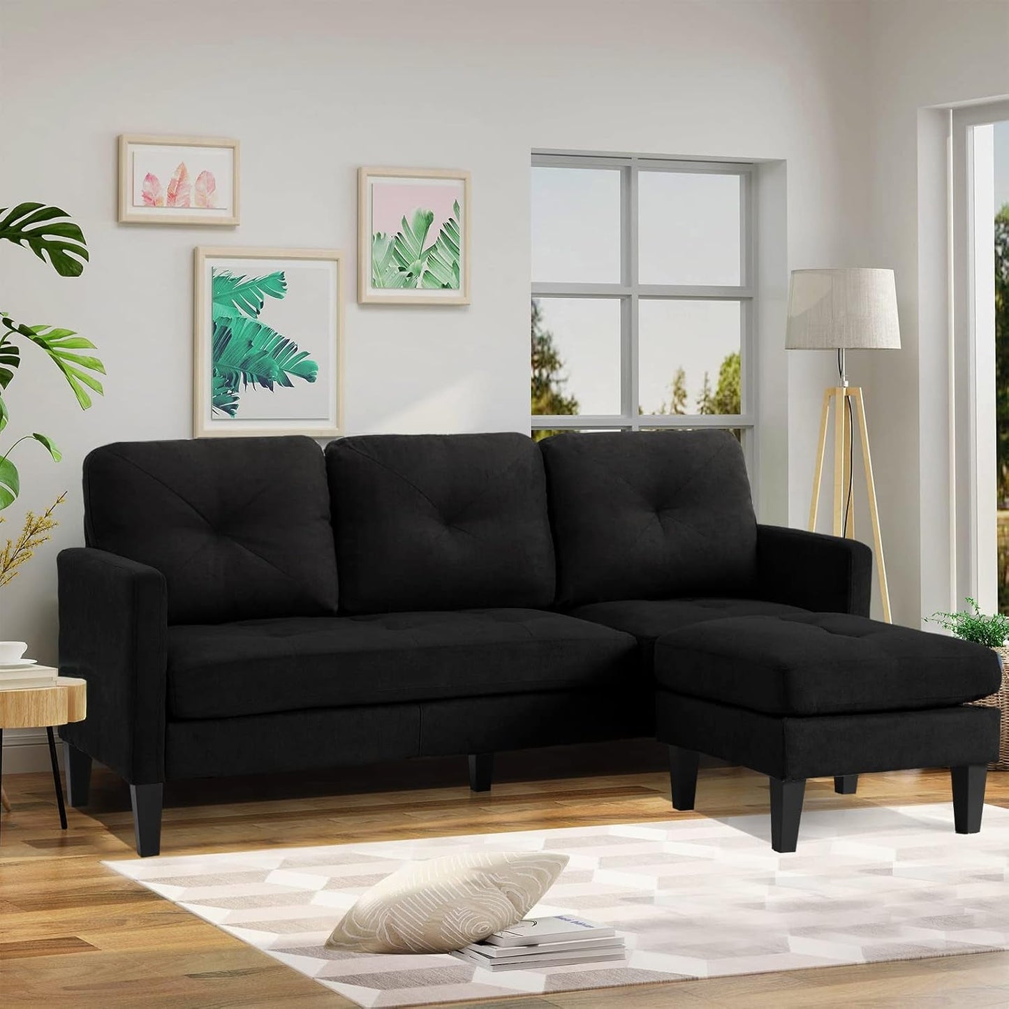 Adjustable L-Shaped Sofa, Modern Craftsmanship Nordic Style Fashion Sofa Set, Apartment Living Room Sofa with Storage for Small Space（Black）-0