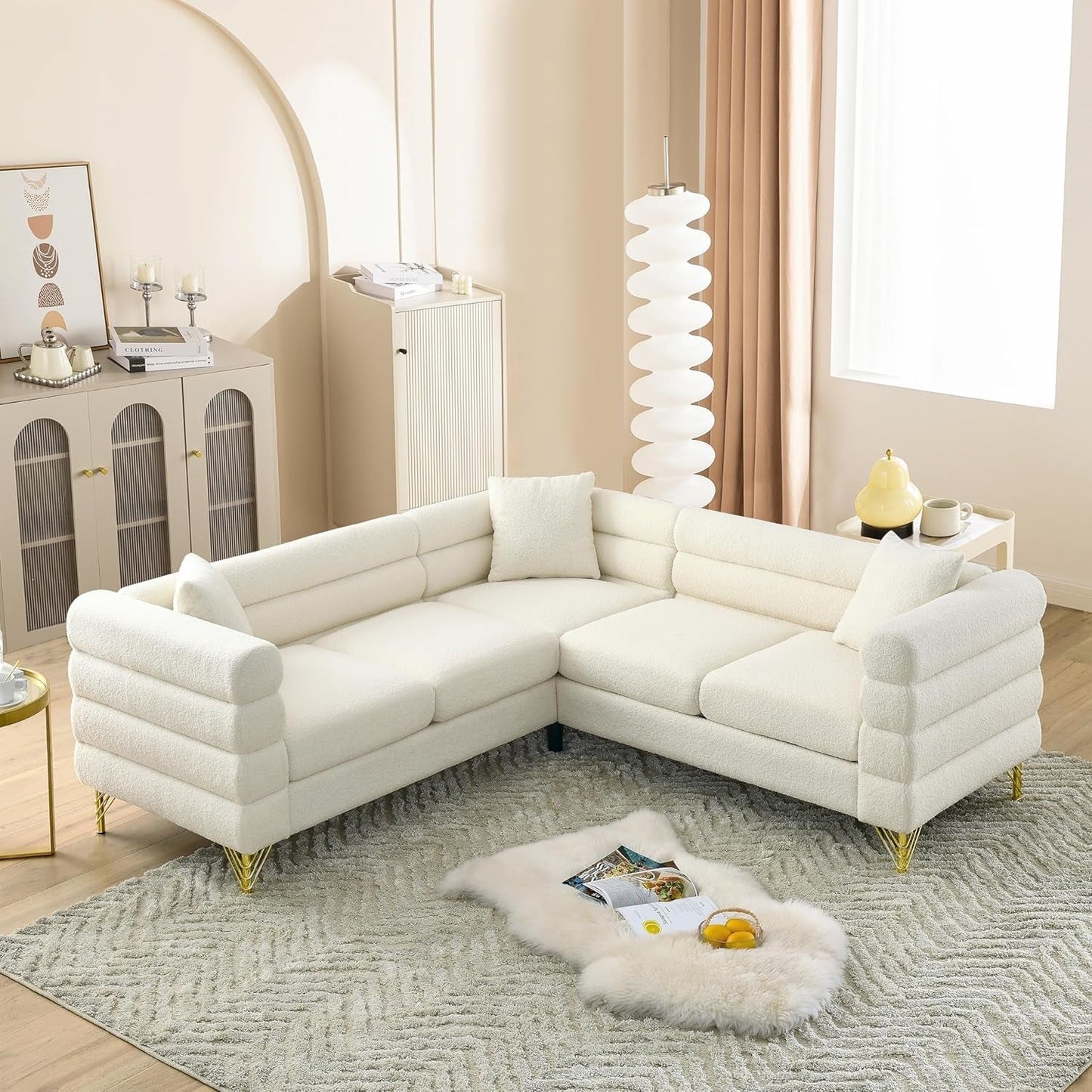 Oversized White Corner Sofa 5 Seater Teddy Couch-0