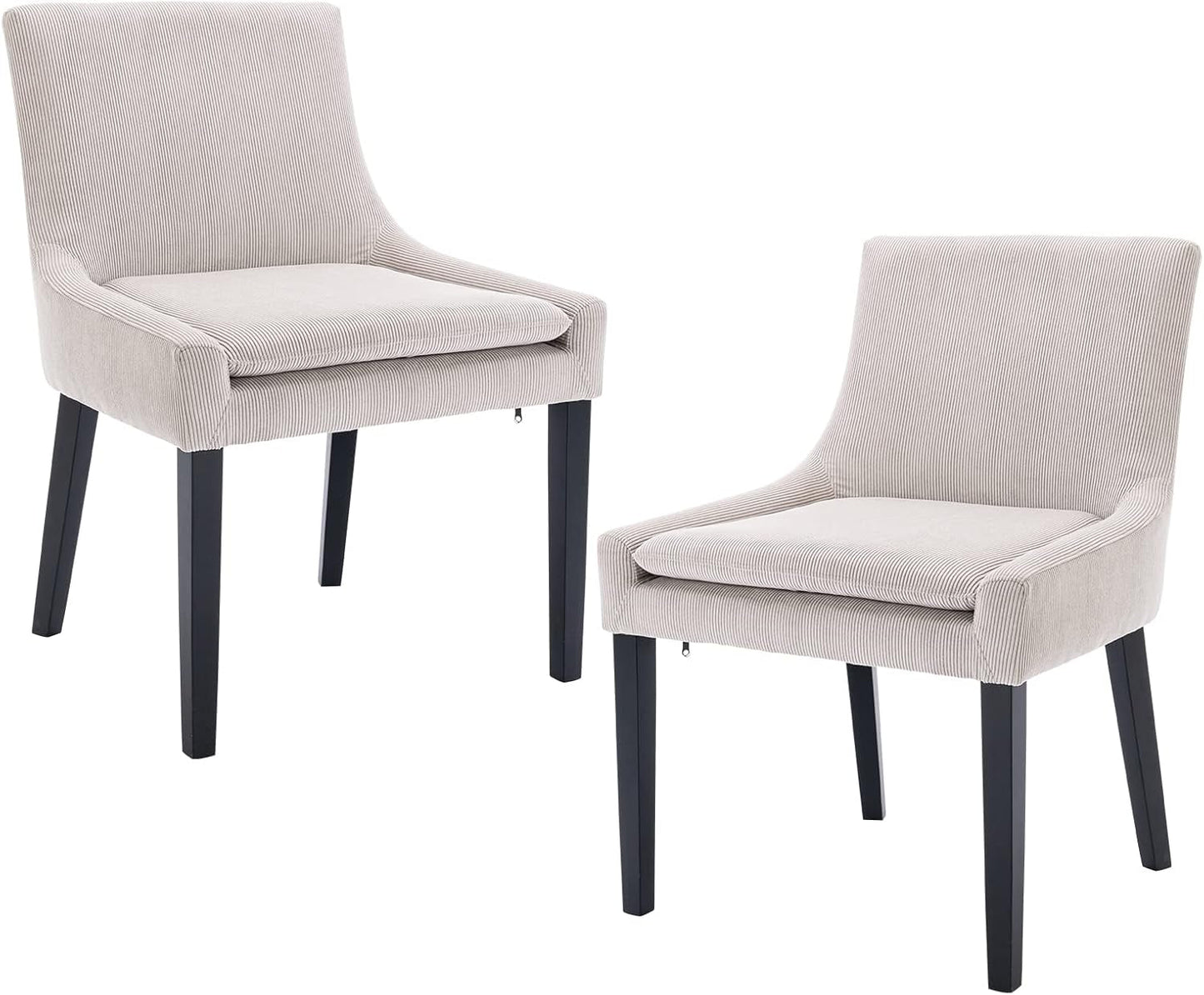 Modern Dining Chairs Set of 2, Upholstered Corduroy Accent Side Leisure Chairs with Mid Back and Wood Legs for Living Room/Dining Room-Beige-0
