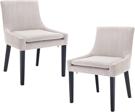 Modern Dining Chairs Set of 2, Upholstered Corduroy Accent Side Leisure Chairs with Mid Back and Wood Legs for Living Room/Dining Room-Beige-0