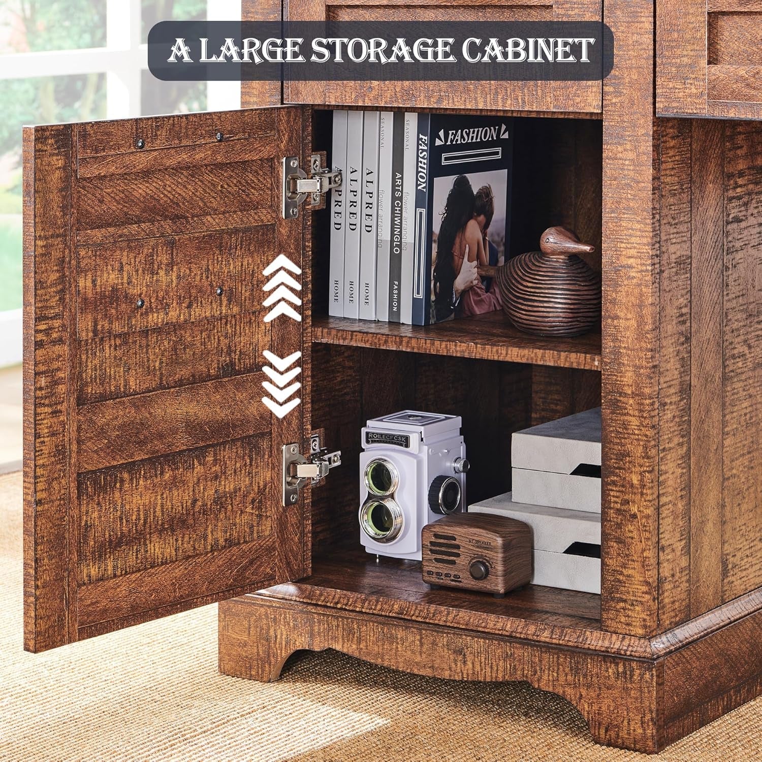 60" Farmhouse L Shaped Executive Desk with Drawers, Wood Home Office Corner Desk with Charging Station, File Drawer, Storage Cabinet, Rustic Computer Writing Desk (Reclaimed Barnwood)-4