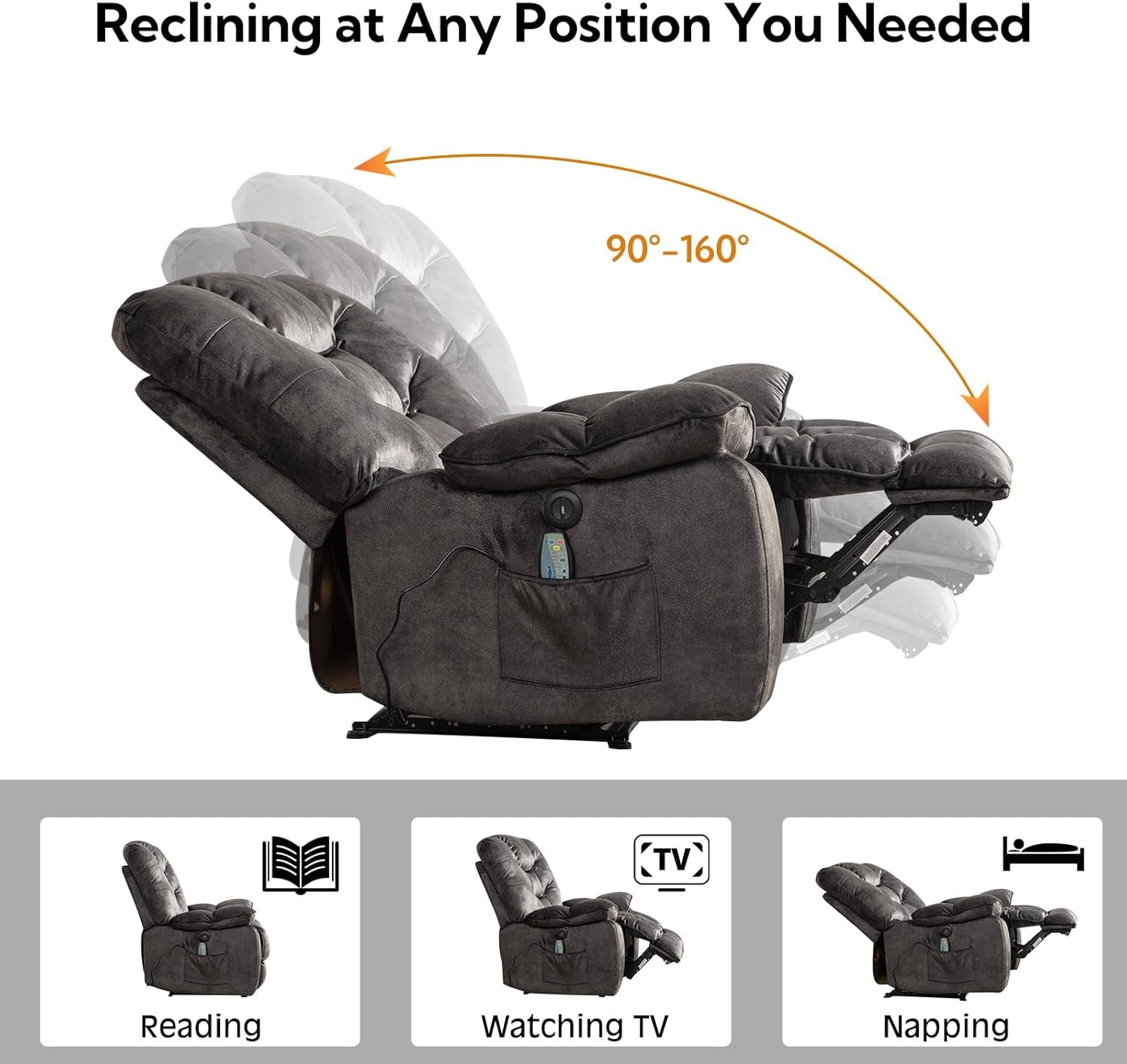 Oversized Power Recliner Chairs with Massage and Heat, 41" Wide Electric Reclining Chair with USB Port, Breathable Fabric Overstuffed Reclining Sofa for Living Room Bedroom (No Lift)-3