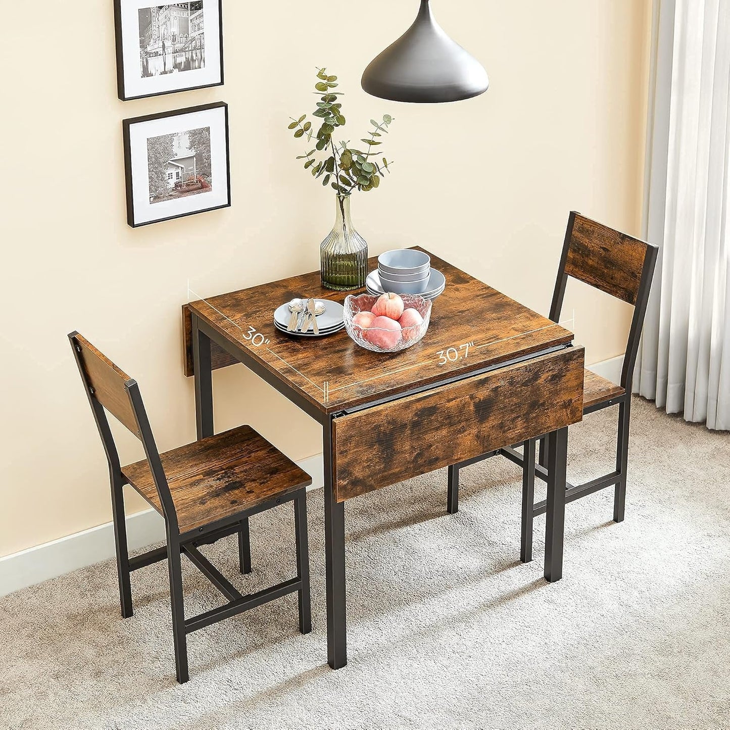 Folding Dining Table, Drop Leaf Extendable, for Small Spaces, Seats 2-4 People, Industrial, 33.3 X 30.7 X 30 Inches,Brown-1
