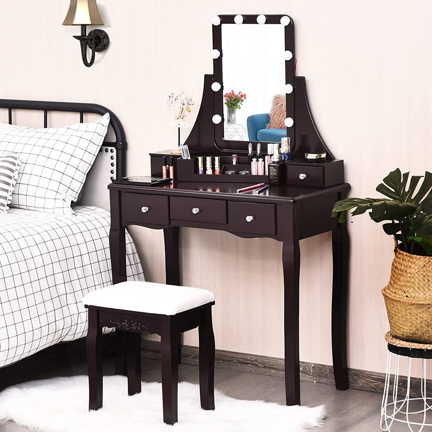 Brown Vanity Set with 10 LED Lights-0