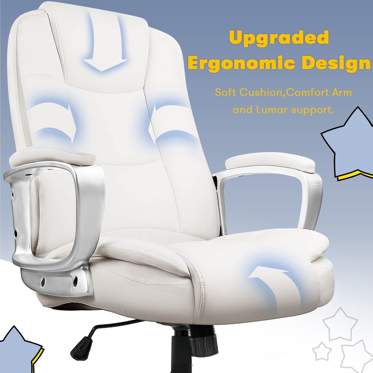 Home Office Chair, 400LBS Big and Tall Chair Heavy Duty Design, Ergonomic High Back Cushion Lumbar Back Support, Computer Desk Chair, Adjustable Executive Leather Chair with Armrest-4