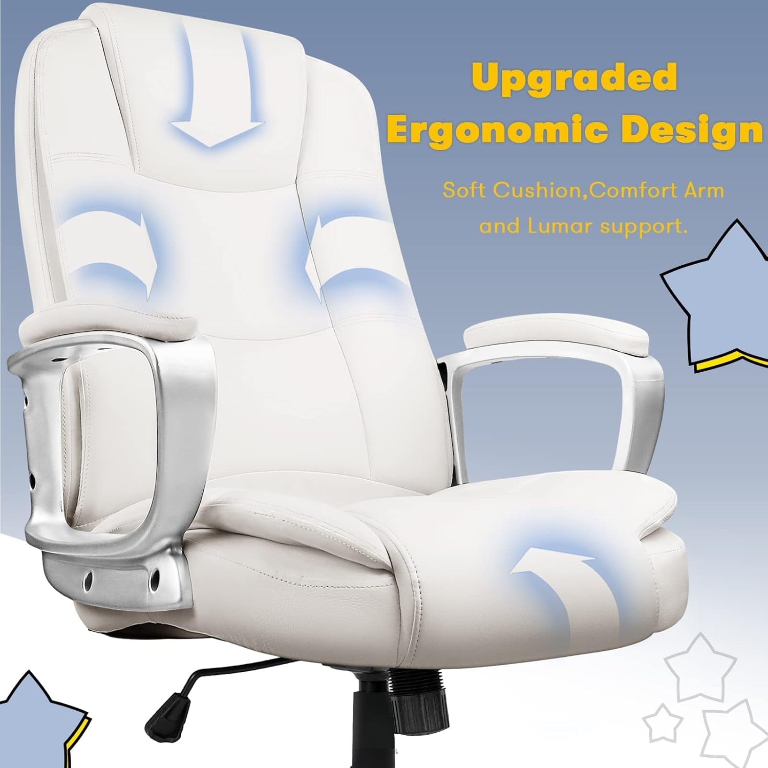 Home Office Chair, 400LBS Big and Tall Chair Heavy Duty Design, Ergonomic High Back Cushion Lumbar Back Support, Computer Desk Chair, Adjustable Executive Leather Chair with Armrest-4