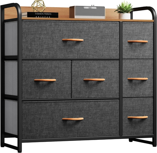 Fabric Dresser with 7 Drawers, Black Dresser & Chest of Drawers, Storage Tower with Large Capacity, Organizer Unit for Bedroom, Living Room & Closets-0