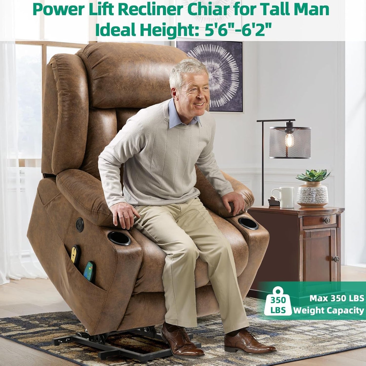 Tall Man Power Lift Recliner Massage, Heat, Extended Footrest-2
