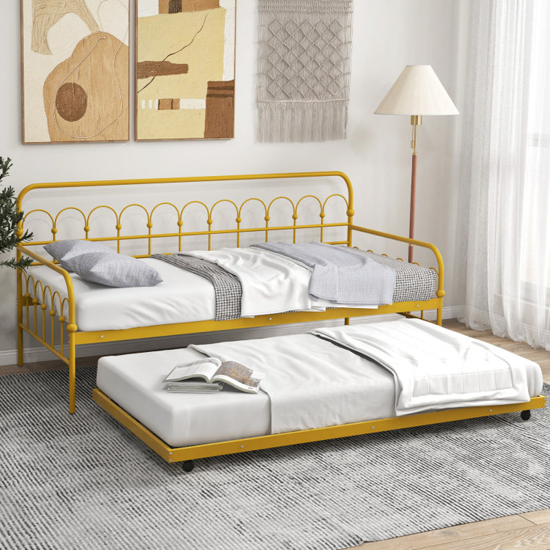 Twin Size Golden Metal Daybed with Trundle and Lockable Wheels-2