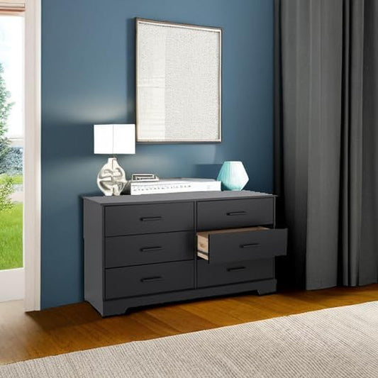 Rustic Ridge Farmhouse 6-Drawer Double Dresser, Black Dresser for Bedroom, Chest of Drawers with 6 Storage Drawers, 53.25” Wide X 18.25” Deep X 28.5” Tall, Black-1