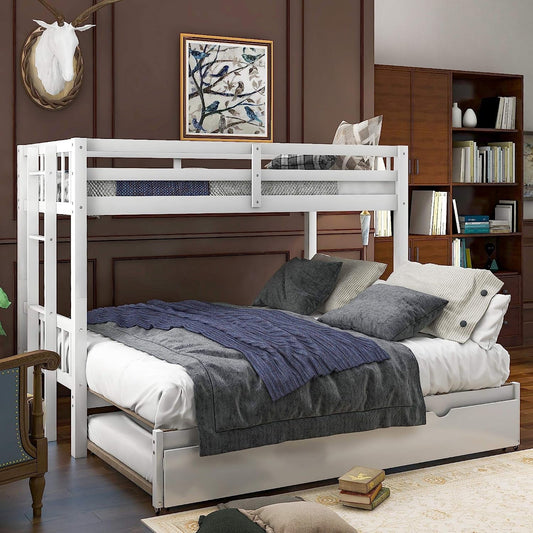 Twin over King Bunk Bed with Trundle, Expandable, White-0
