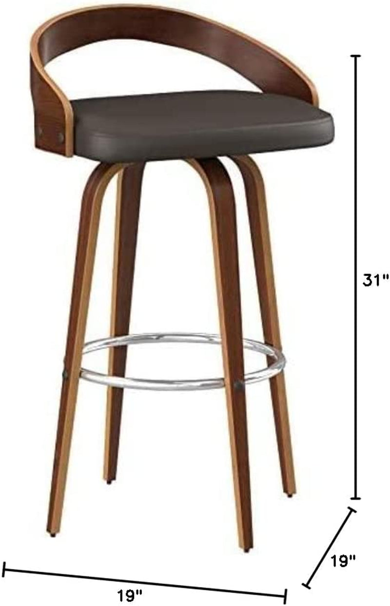 Sonia Barstool with Polyurethane Upholstery, 26″H, Walnut/Brown-2