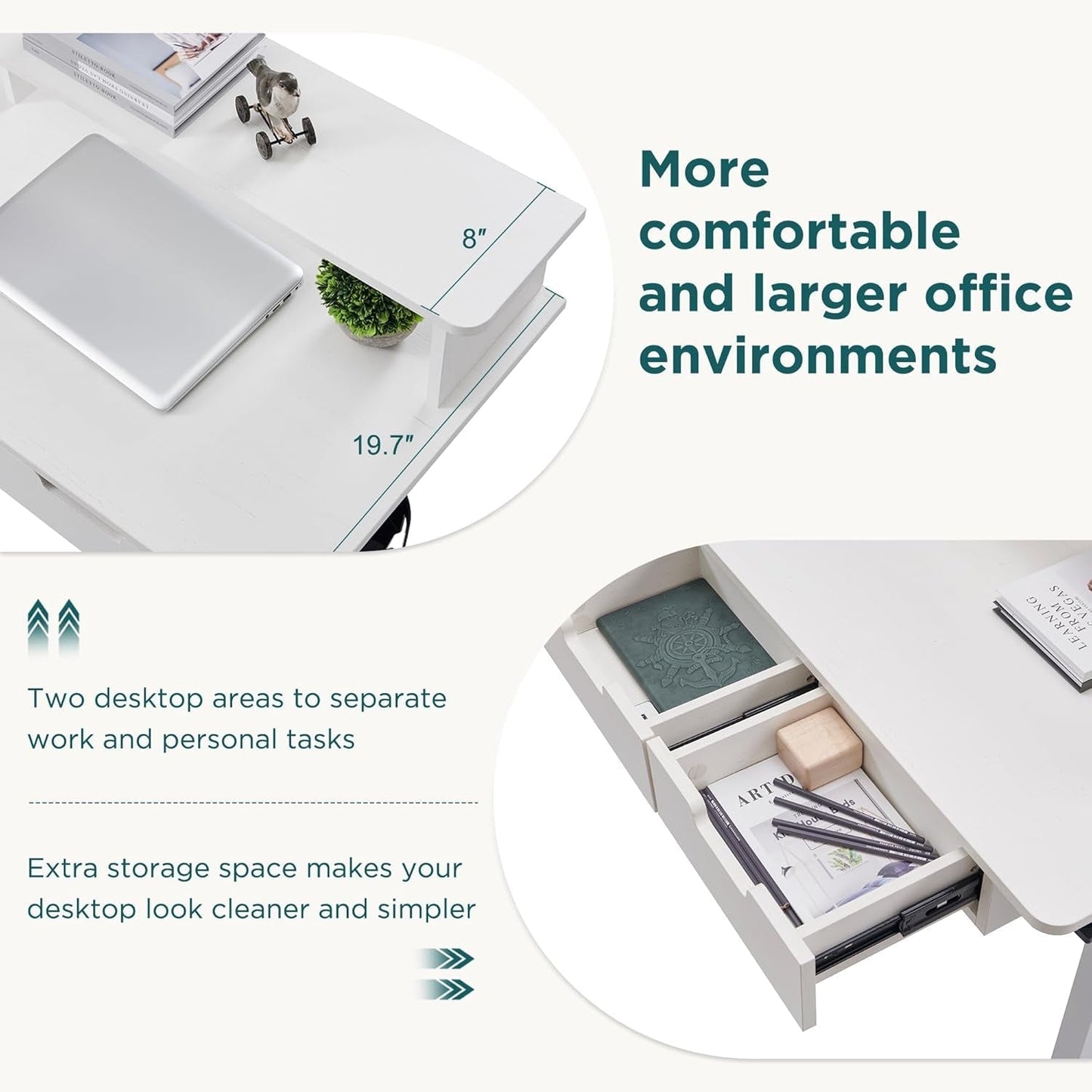 60 Inches L Shaped Electric Standing Desk, Height Adjustable Corner Gaming Desk with Drawers, Keyboard Tray, Power Outlets & LED Lights, Computer Desk with Monitor Shelf, Antique White-4