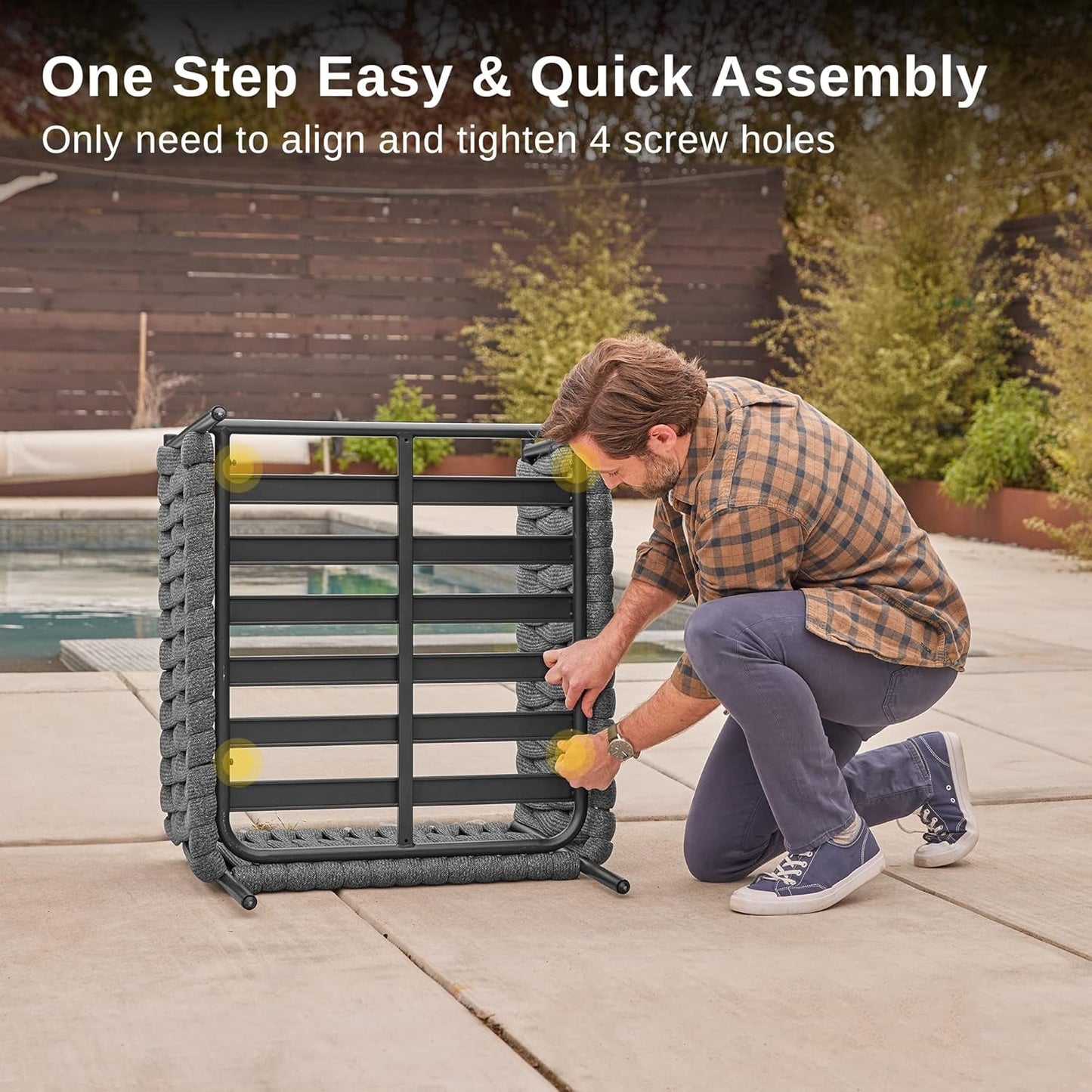 3 Pieces Patio Furniture Set, Armchairs with Coffee Table, Outdoor Furniture Set with Cushion, Modern Outdoor Furniture Deep Seating for Outdoor Garden Porch, Earth Black & Misty Grey-3